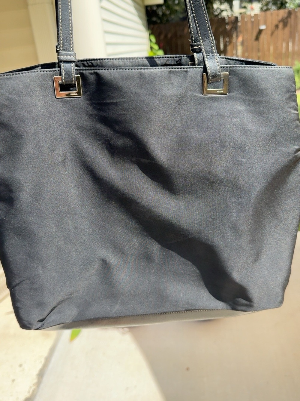 Prada Vintage Tessuto Black Nylon Shoulder Tote with Leather Top Handles Italy - Picture 16 of 17